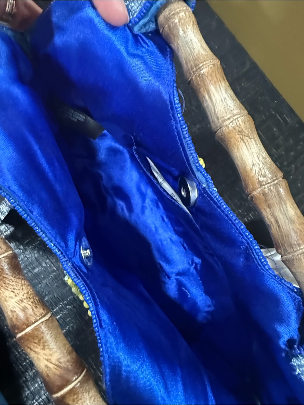 Capri Beaded Tote with Bamboo Handles - Blue - Picture 5 of 8
